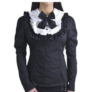 Restyle Gothic Lolita Vintage-Inspired Black Ruffle Blouse - XL